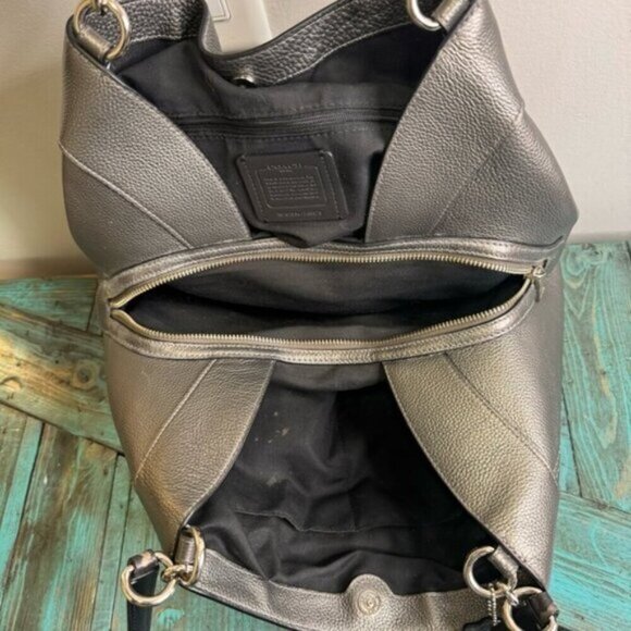 Coach Lexy Pebble Leather Shoulder Hobo Bag Gunmetal - Picture 12 of 15